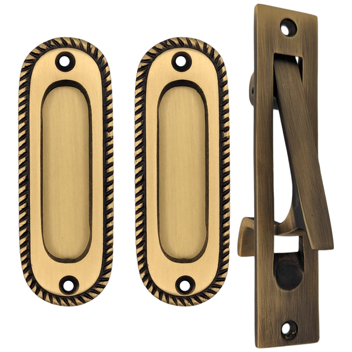 ##Antique Hardware## Georgian Rope Oval Pocket Door Set (Several Finishes Available)