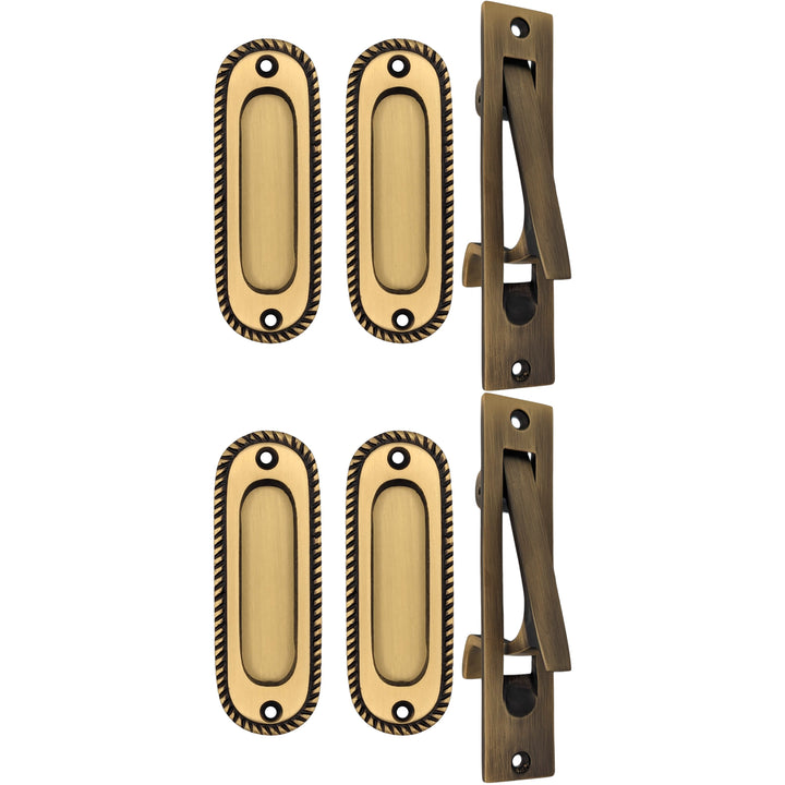 ##Antique Hardware## Georgian Rope Oval Pocket Door Set (Several Finishes Available)