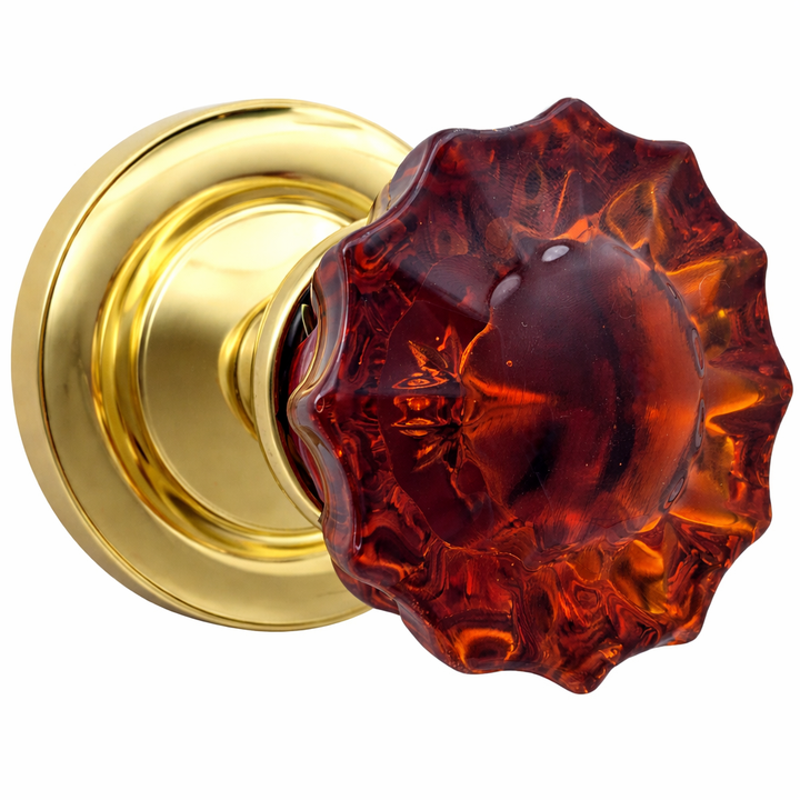 Magnifique® Classic Door Set with Amber Glass Fluted Knobs (Several Finishes Available)