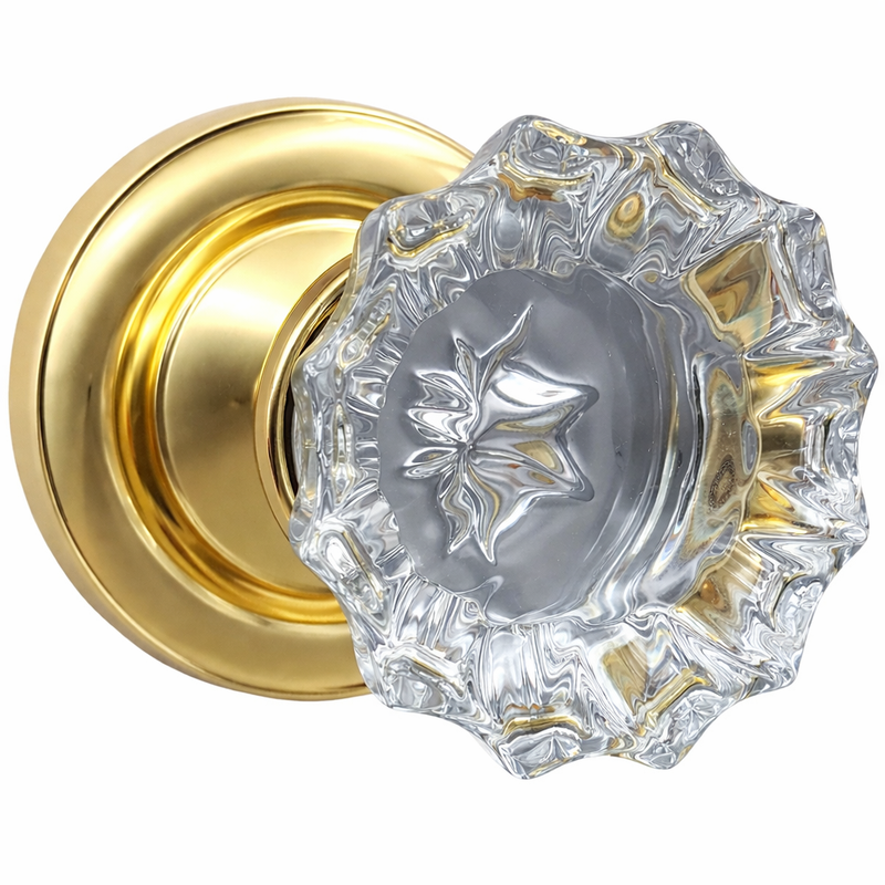 Round Fluted Polished Brass Door Knob