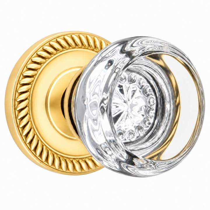 Georgian Roped Rosette Door Set with Round Crystal Door Knobs (Several Finishes Available)