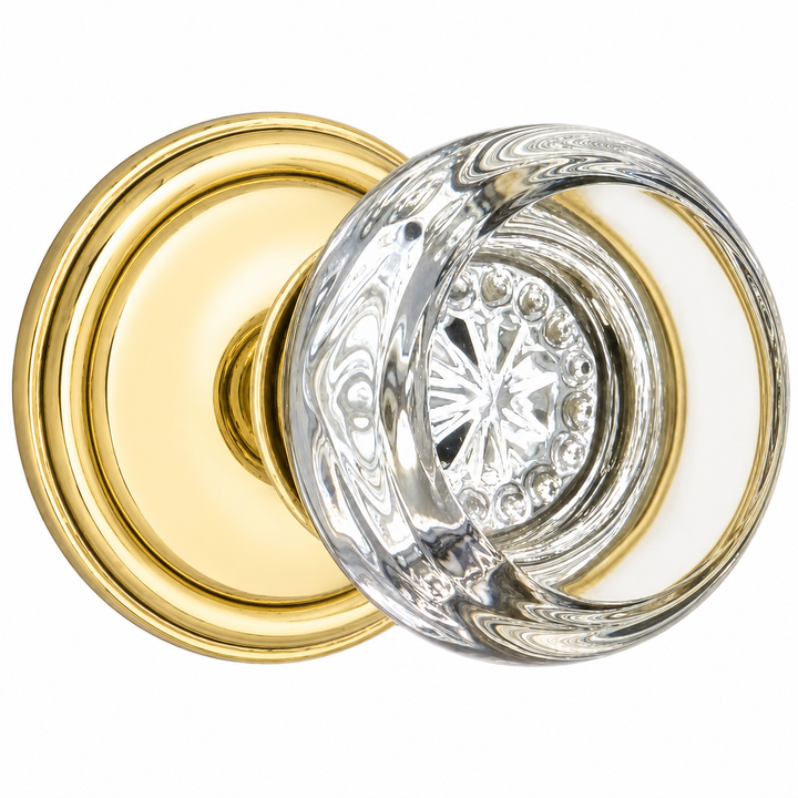 Traditional Rosette Door Set with Beveled Round Crystal Knob (Several Finishes Available)