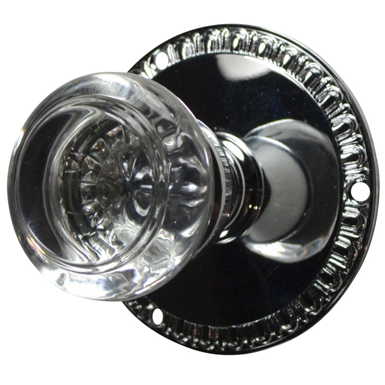 ##Antique Hardware## Egg & Dart Rosette Door Set with Round Crystal Door Knobs (Several Finishes Available)