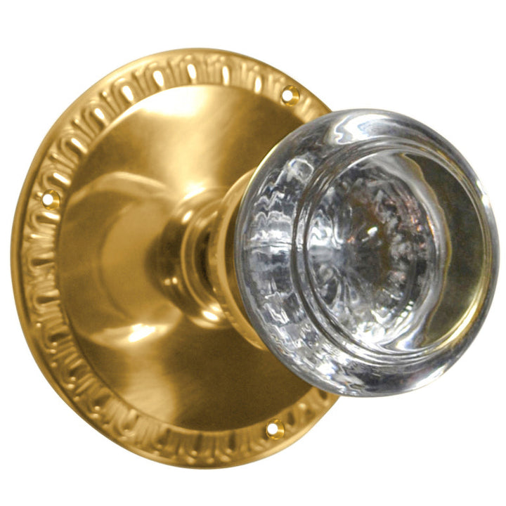 Egg & Dart Rosette Door Set with Round Crystal Door Knobs (Several Finishes Available)
