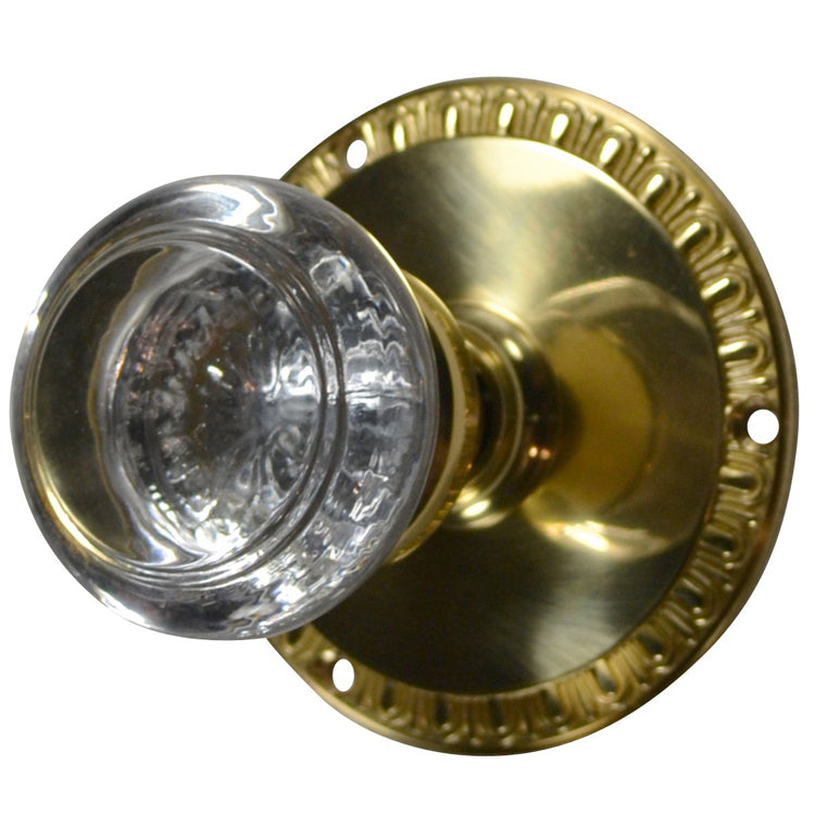 ##Antique Hardware## Egg & Dart Rosette Door Set with Round Crystal Door Knobs (Several Finishes Available)