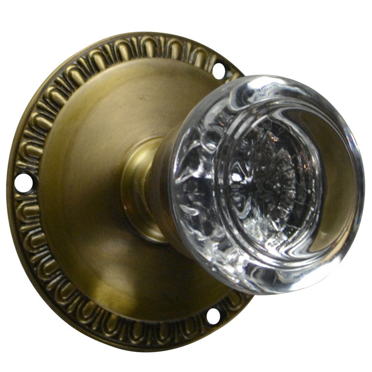 ##Antique Hardware## Egg & Dart Rosette Door Set with Round Crystal Door Knobs (Several Finishes Available)