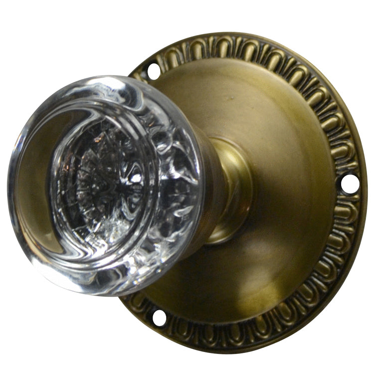 ##Antique Hardware## Egg & Dart Rosette Door Set with Round Crystal Door Knobs (Several Finishes Available)