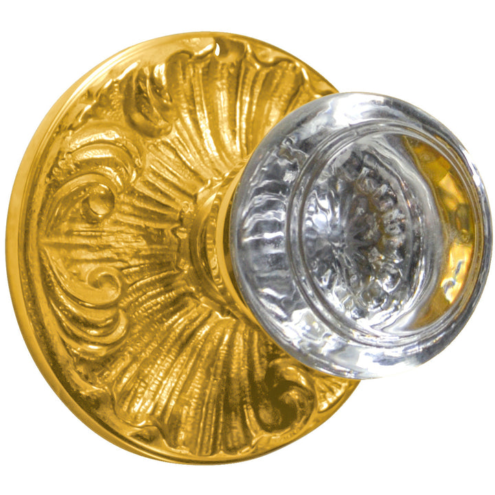 Romanesque Rosette Door Knob Set with Round Crystal Door Knobs (Several Finishes Available)