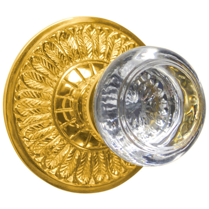 Feather Rosette Door Set with Round Crystal Door Knobs (Several Finishes Available)