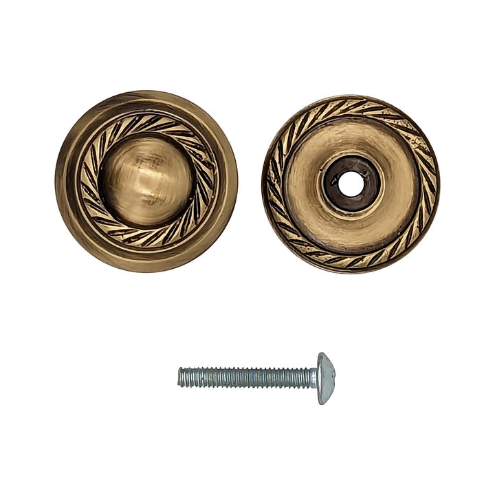 ##Antique Hardware## 1 1/4 Inch Solid Brass Georgian Roped Round Cabinet & Furniture Knob