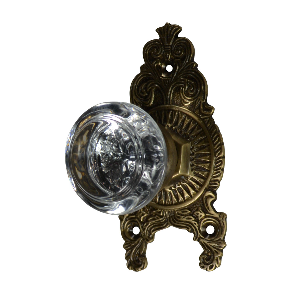 ##Antique Hardware## Ornate Victorian Rosette with Round Crystal Door Knobs (Several Finishes Available)