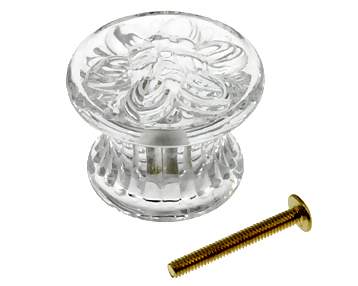 ##Antique Hardware## 1 3/4 Inch Flat Floral Clear Glass Cabinet & Furniture Knob