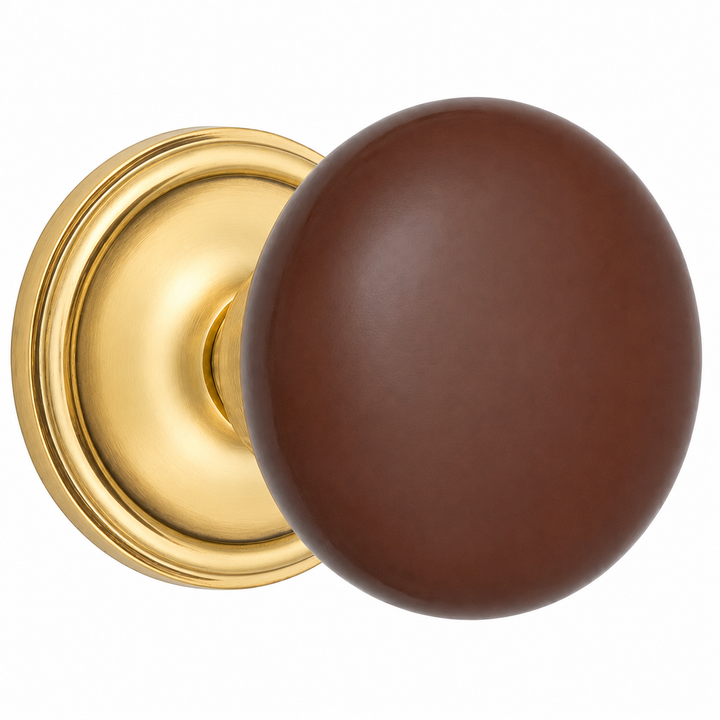 Traditional Rosette Door Set with Brown Porcelain Door Knobs (Several Finishes Available)