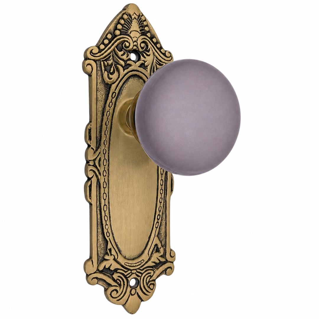 Grey Porcelain Door Knob Set with Largo Design Backplate (Several Finishes Available)