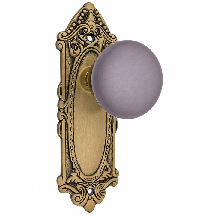 Grey Porcelain Door Knob Set with Largo Design Backplate (Several Finishes Available)