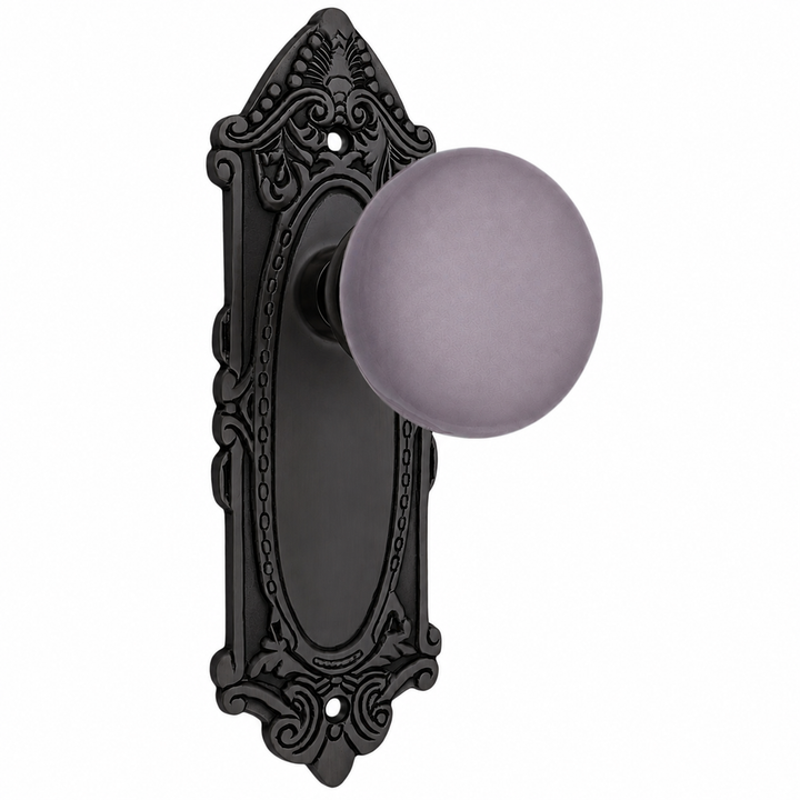 Grey Porcelain Door Knob Set with Largo Design Backplate (Several Finishes Available)
