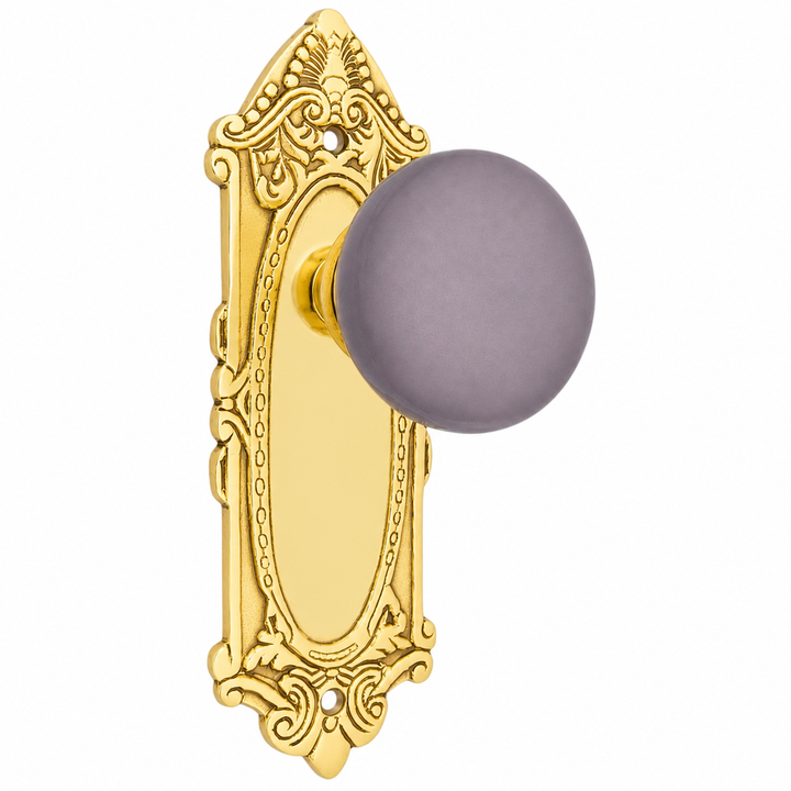 Grey Porcelain Door Knob Set with Largo Design Backplate (Several Finishes Available)