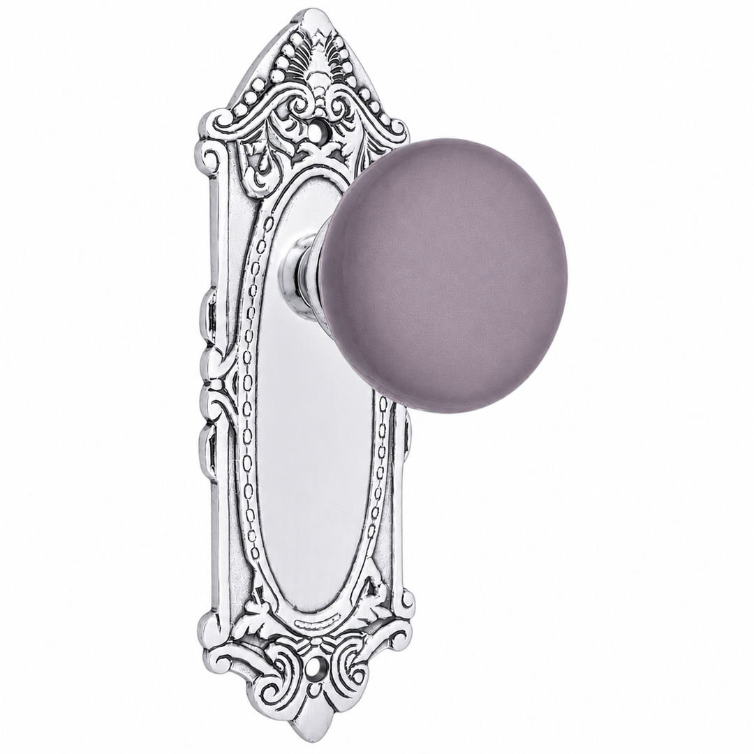 Grey Porcelain Door Knob Set with Largo Design Backplate (Several Finishes Available)