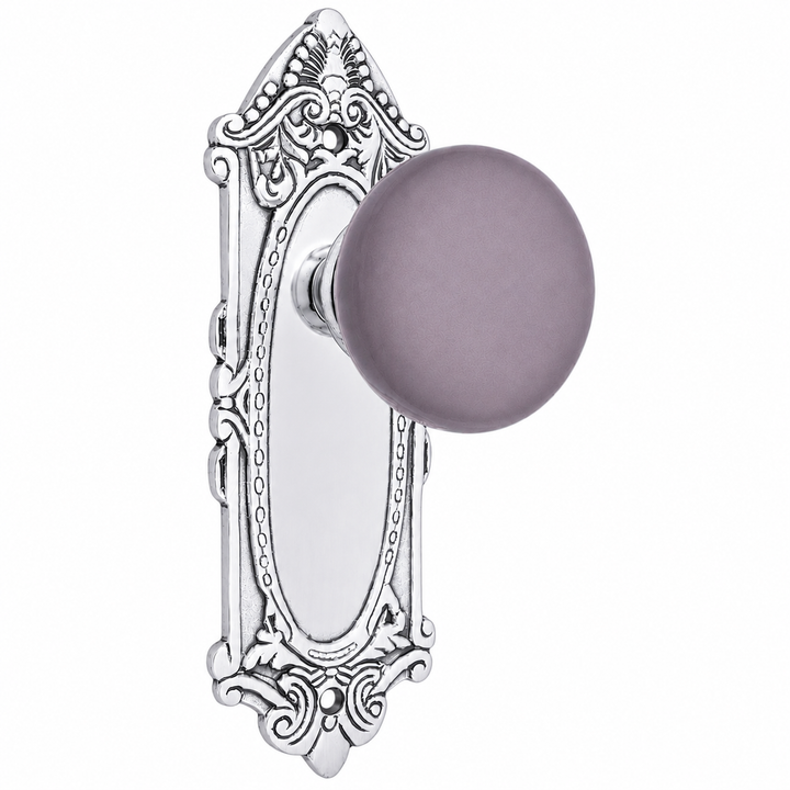 Grey Porcelain Door Knob Set with Largo Design Backplate (Several Finishes Available)