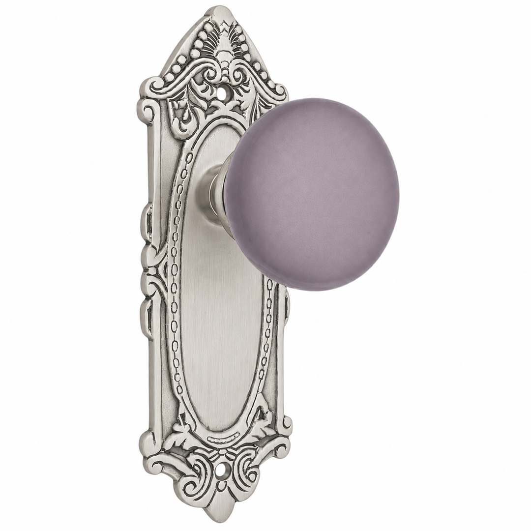 Grey Porcelain Door Knob Set with Largo Design Backplate (Several Finishes Available)