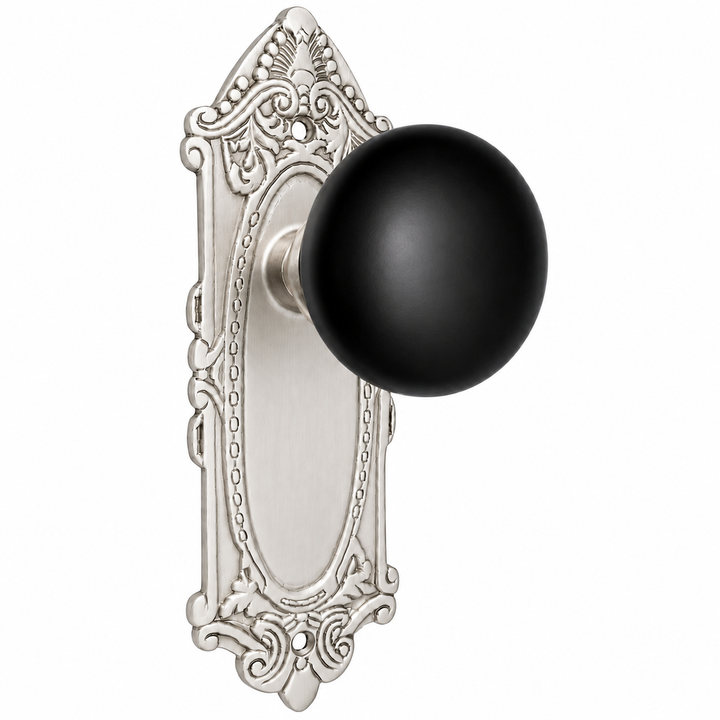 Black Porcelain Door Knob Set with Largo Design Backplate (Several Finishes Available)