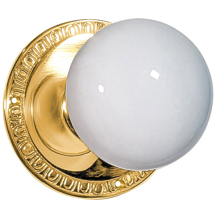 Traditional Egg & Dart Rosette Door Set with White Porcelain Door Knobs (Several Finishes Available)