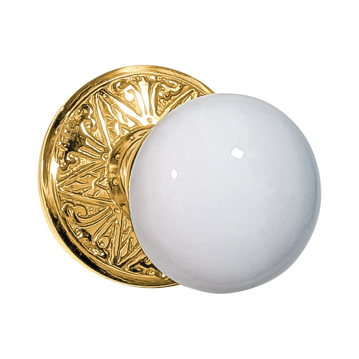 Eastlake Rosette Door Set with White Porcelain Door Knobs (Several Finishes Available)