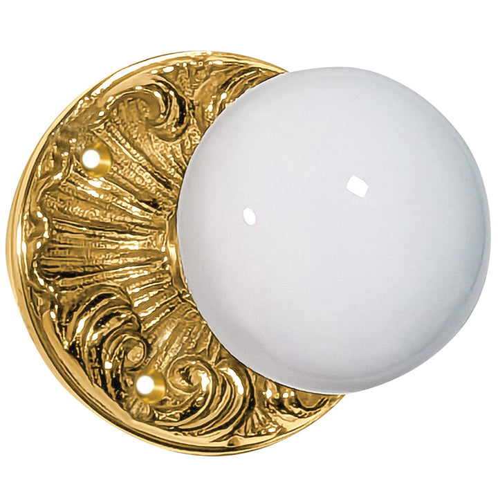 Romanesque Rosette Door Sets with White Porcelain Door Knobs (Several Finishes Available)