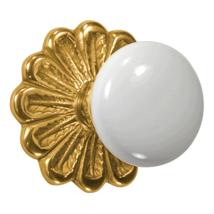 Maltesia Flower Rosette Door Set with White Porcelain Door Knobs (Several Finishes Available)