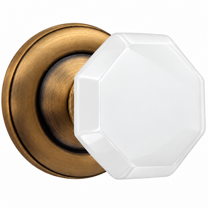 Magnifique® Classic Door Set with White Milk Glass Octagon Knobs (Several Finishes Available)
