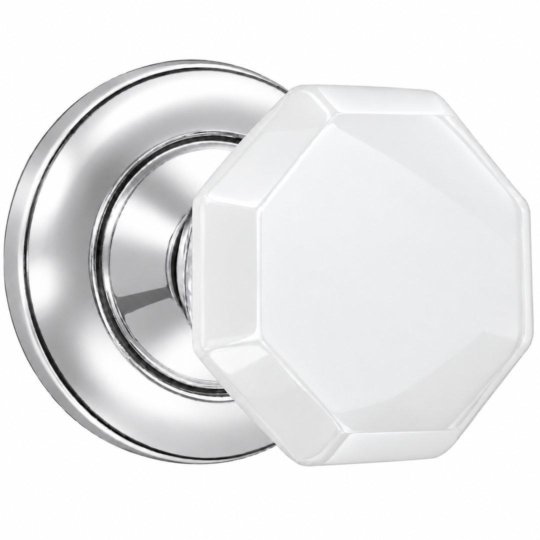 Magnifique® Classic Door Set with White Milk Glass Octagon Knobs (Several Finishes Available)