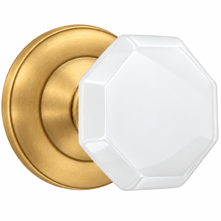 Magnifique® Classic Door Set with White Milk Glass Octagon Knobs (Several Finishes Available)