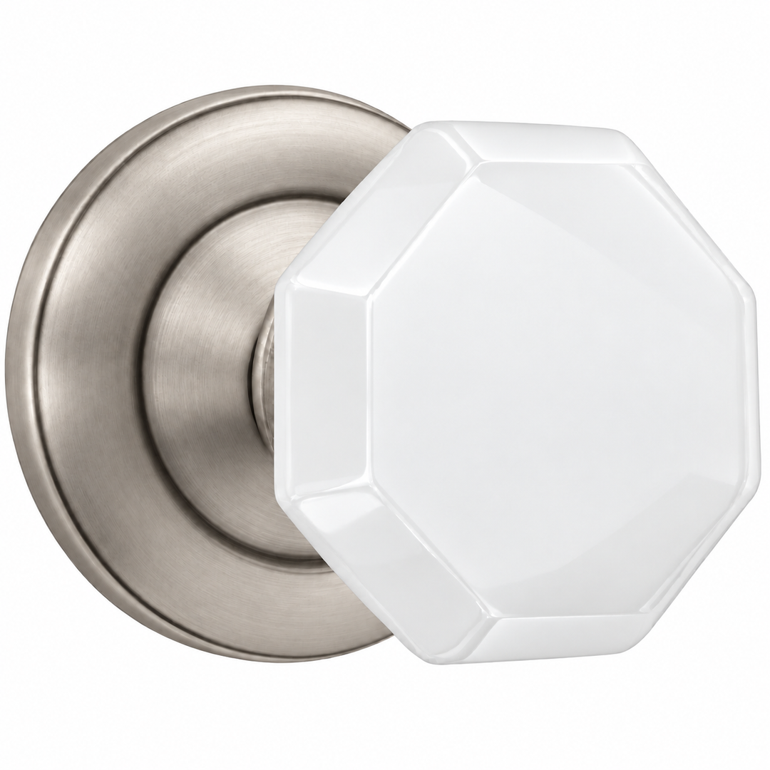 Magnifique® Classic Door Set with White Milk Glass Octagon Knobs (Several Finishes Available)