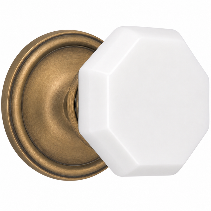 Traditional Rosette Door Set with Octagon Milk Glass Door Knobs (Several Finishes Available)