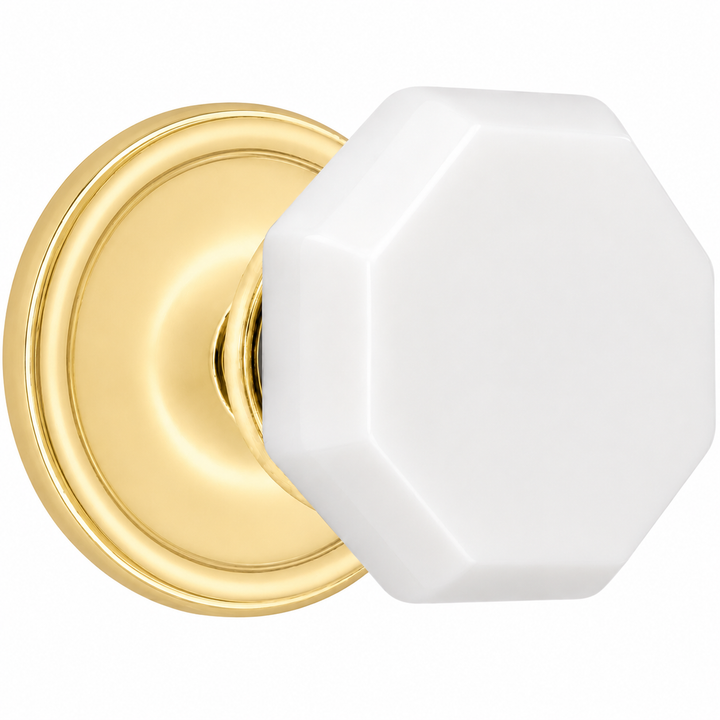Traditional Rosette Door Set with Octagon Milk Glass Door Knobs (Several Finishes Available)