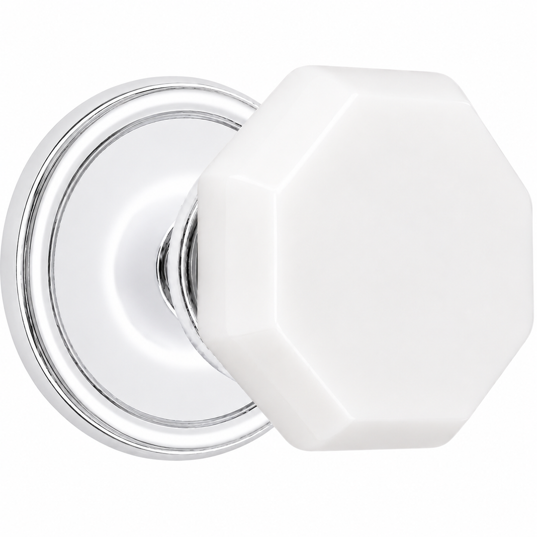 Traditional Rosette Door Set with Octagon Milk Glass Door Knobs (Several Finishes Available)