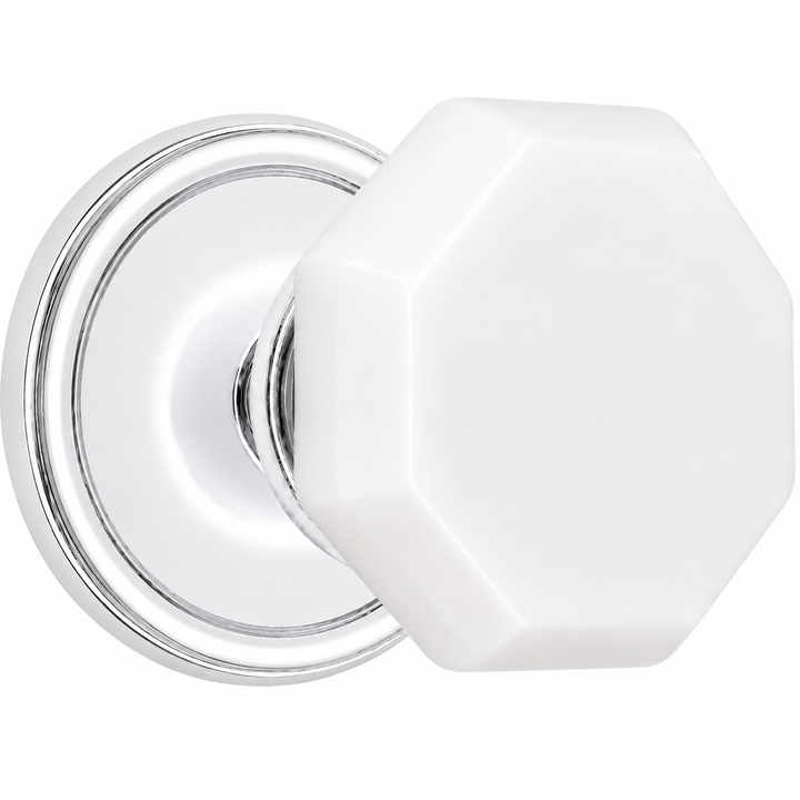 Traditional Rosette Door Set with Octagon Milk Glass Door Knobs (Several Finishes Available)