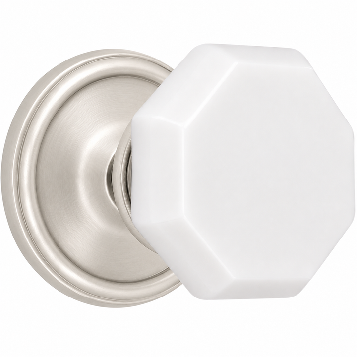 Traditional Rosette Door Set with Octagon Milk Glass Door Knobs (Several Finishes Available)