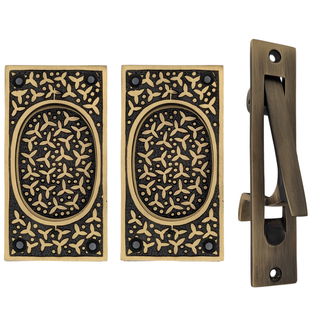 Rice Pattern Pocket Door Set (Several Finishes Available)