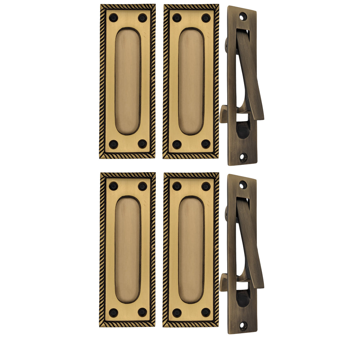 ##Antique Hardware## Georgian Rope Rectangular Pocket Door Set (Several Finishes Available)