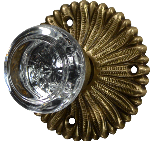 ##Antique Hardware## French Provincial Rosette Door Set with Crystal Round Door Knobs (Several Finishes Available)