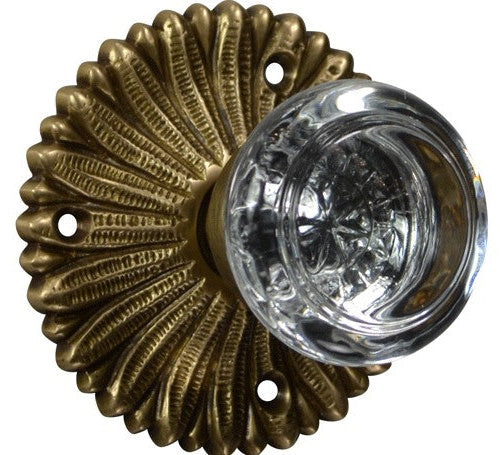 French Provincial Rosette Door Set with Crystal Round Door Knobs (Several Finishes Available)