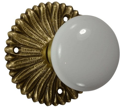 French Provincial Rosette Door Set with White Porcelain Door Knobs (Several Finishes Available)