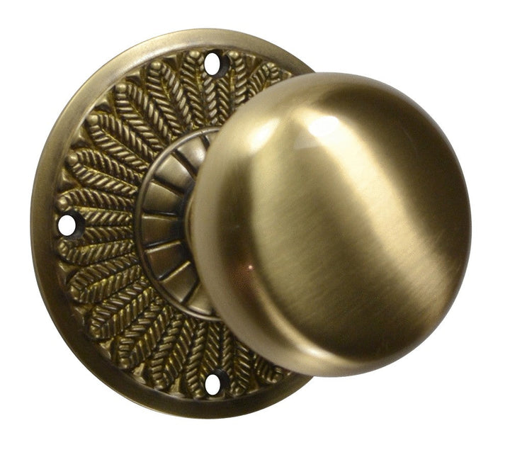 Feather Rosette Door Set with Round Brass Door Knobs (Several Finishes Available)