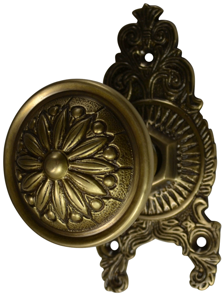 ##Antique Hardware## Ornate Victorian Rosette Door Set with Floral Imprint Door Knobs (Several Finishes Available)