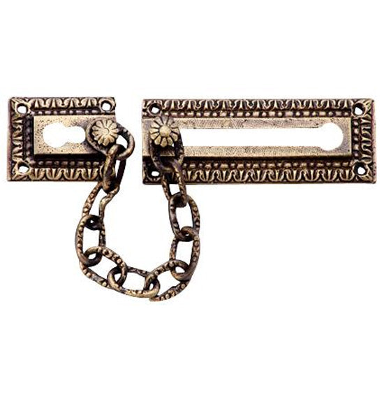 ##Antique Hardware## Egg & Dart Pattern Solid Brass Door Chain Guard