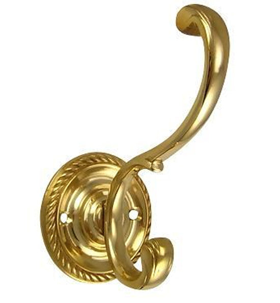 ##Antique Hardware## Solid Brass Georgian Roped Coat Hook