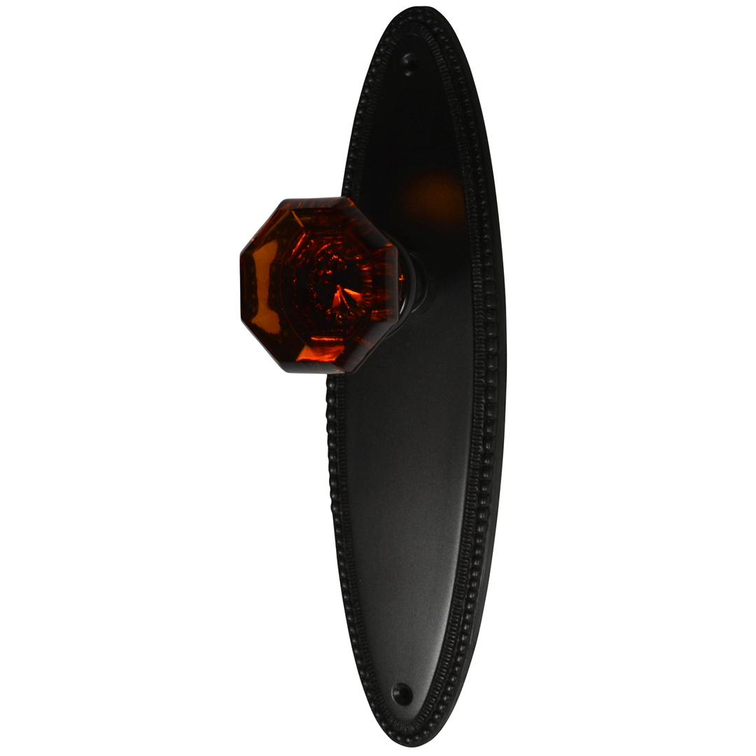 ##Antique Hardware## Oval Beaded Backplate Door Set with Octagon Amber Glass Door Knobs (Several Finishes Available)