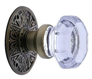 ##Antique Hardware## Crystal Octagon Door Knob Set with Solid Brass Eastlake Rosettes (Several Finishes Available)