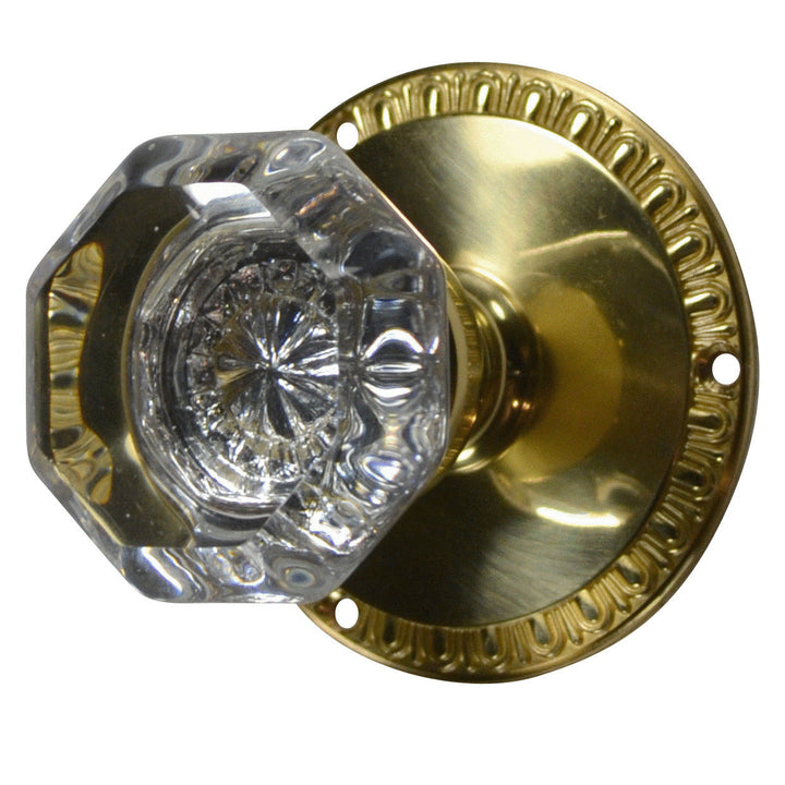 ##Antique Hardware## Egg & Dart Rosette Door Set with Octagon Crystal Door Knobs (Several Finishes Available)